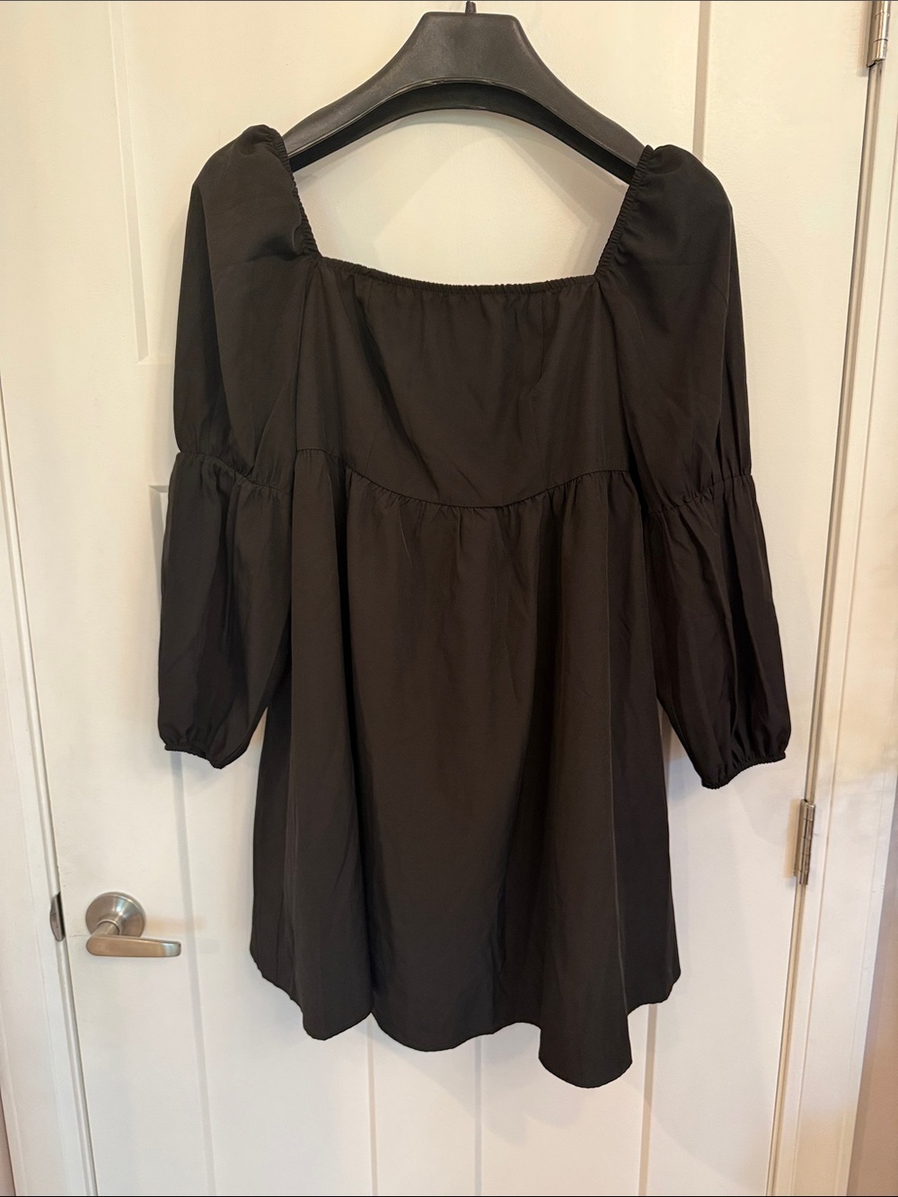 EXLURA Square Neck Dress Long Puff Sleeve A-Line Mini Dresses | Size L | NWT